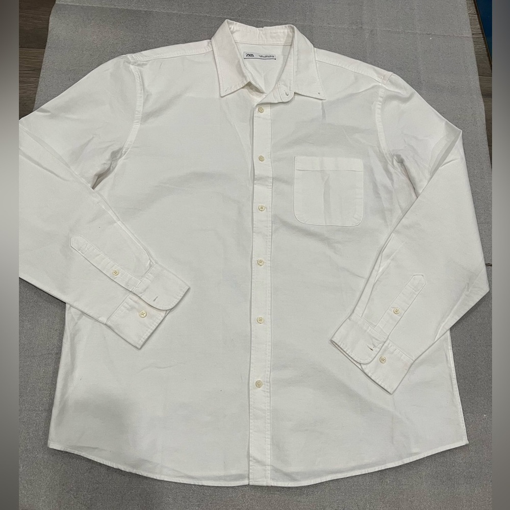 [XXL]Zara Men's White Heavy Cotton Button Down Shirt NWOT - Picture 2 of 11